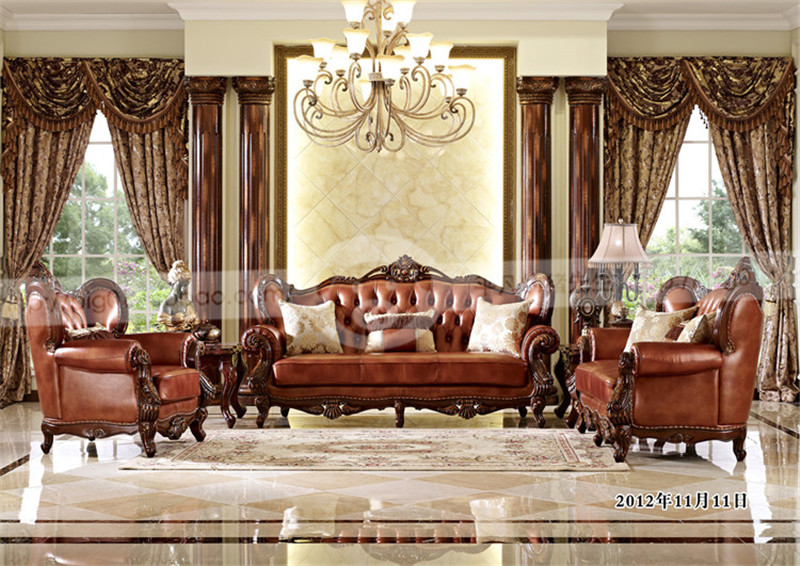 红棕色纯皮沙发 多层牛头皮沙发 高档皮艺沙发