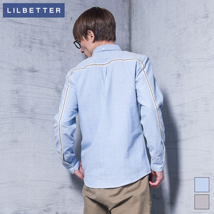  lilbetter13年春款衬衫 男装韩版修身个性织带拼接长袖休闲衬衣潮