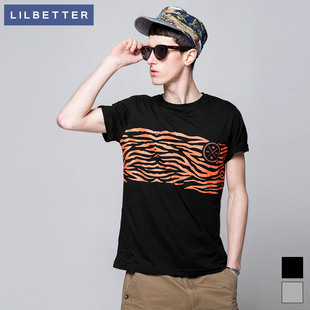  lilbetter夏装新品虎纹印花短袖T恤韩版修身休闲男士短t潮流个性