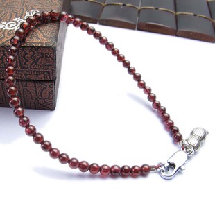  民族风 超值特价 3MM天然酒红石榴石VS藏银花生手链 超秀气款