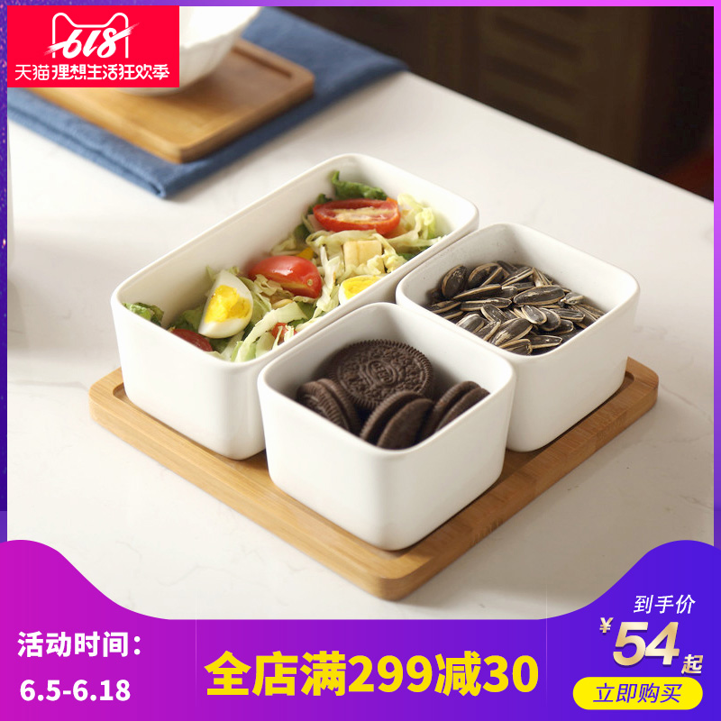 日式陶瓷干果盘竹木分格糖果零食盘小吃盘点心盘子瓜子碟坚果盘在类目 餐饮具, 餐具, 果盆/果盘/果篮中 - 来自Buy2taobao.com提供专业的淘宝代购服务