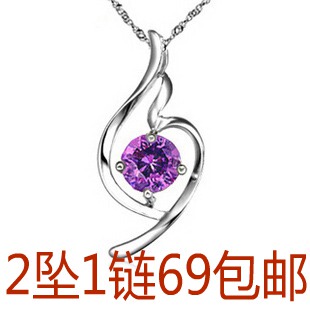  千饰 925纯银吊坠 韩国紫水晶项坠项链女 柔美天使饰品挂坠配银链