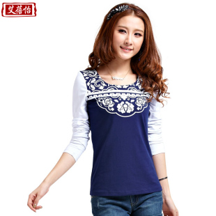  艾蓓怡 春季新款 蕾丝拼接 淑女气质 女士长袖修身打底衫T恤