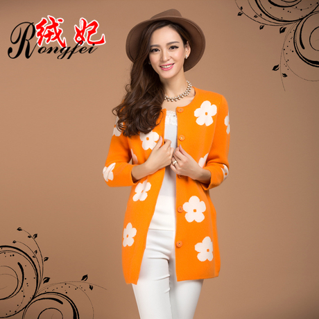 新款女士<em>貂绒</em>大衣<em>中长款</em>修身<em>带</em>花外套加厚圆领