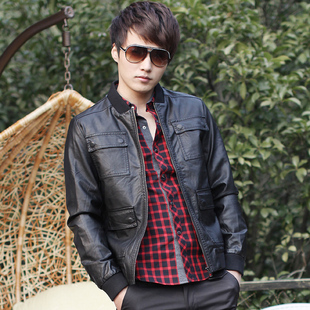  春秋装新款杰克琼斯男士立领爆款修身PU皮衣 潮男韩版外套