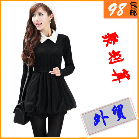 连衣裙2013春装新款 珍珠<em>衬衣领</em>拉链宝石暗竖