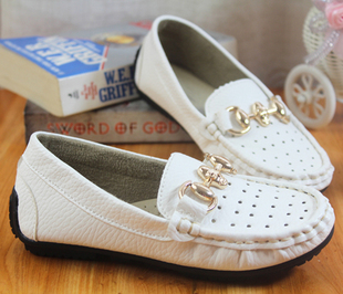  潮秋款童鞋韩版夏季男童豆豆鞋单鞋白色透气网眼儿童皮鞋