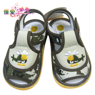  宝宝牛津底凉鞋婴儿防滑夏季学步鞋儿童露趾卡通绣花帆布沙滩鞋