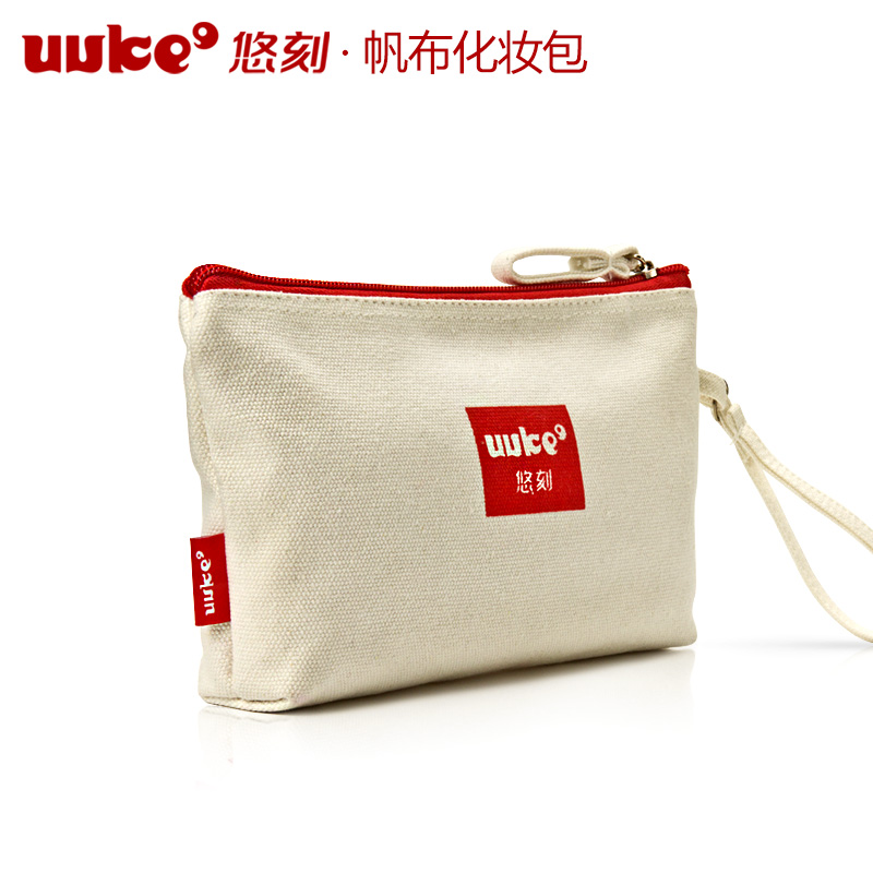 uukee悠刻红里化妆包/帆布便携美妆彩妆工具收纳袋包/洗漱包包邮