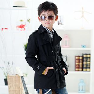  一贝皇城童装 儿童风衣春装外套 男童韩版纯棉双排扣风衣