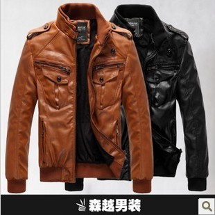  秋冬装新款男式休闲皮衣男立领修身皮夹克PU皮加绒皮衣男士皮外套