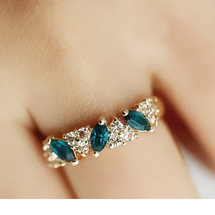  复古时尚 韩国饰品批发 满包邮 高质感祖母绿戒指甜美闪钻戒指 女