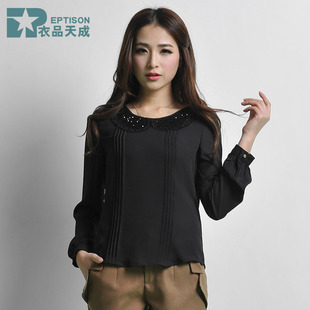  春季新品 衣品天成 雪纺蕾丝亮片娃娃领 女式长袖衬衫 女c097