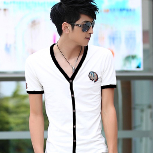  t恤 男 短袖潮男士夏装韩版修身个性V领打底衫休闲半袖体恤男