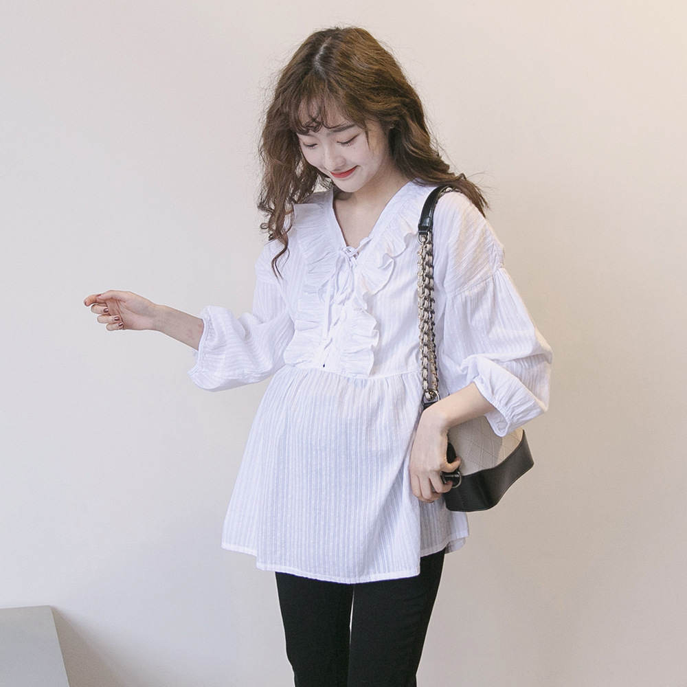 2019 pregnant woman jacket summer fashion Mid length version spring clothes Korean Edition Easy temperament white Doll collar pregnant woman shirtin the Maternity/Maternal supplies/Nutrition , Maternity , Shirt/Chiffon shirt category - from Buy2taobao.com to provide professional Taobao agent buy service
