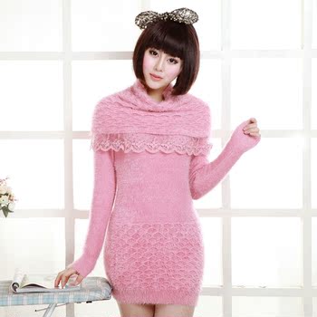 <em>毛衣搭配</em>_秋冬新品 韩版蕾丝边<em>宽松</em>毛茸茸甜美