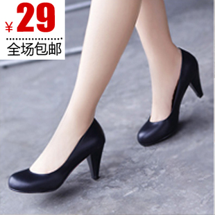  5皇冠包邮春秋新款韩版女鞋子职场裸色粗跟中跟英伦休闲单鞋