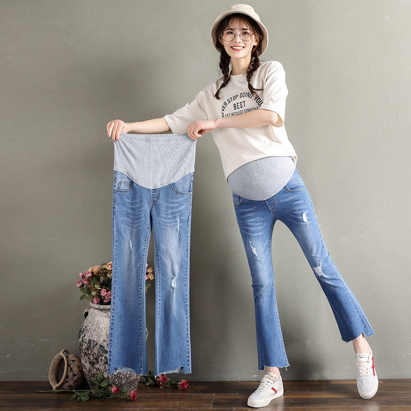 Maternity Jeans 2019 New Year Micro Speaker Maternity Pants Spring and summer Thin section Nine points fashion Spring and autumn payment Exorcismin the Maternity/Maternal supplies/Nutrition , Maternity Pants/Prop belly pants, Pregnant women bellbottoms category - from Buy2taobao.com to provide professional Taobao agent buy service