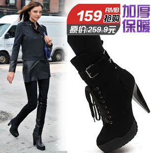  春款秋冬欧美风靴子女鞋骑士靴高跟鞋短靴韩版机车靴英伦裸靴