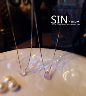  『sin图』独家设计师定制！天然冰种清澈粉晶纯银镀14k玫瑰金项链
