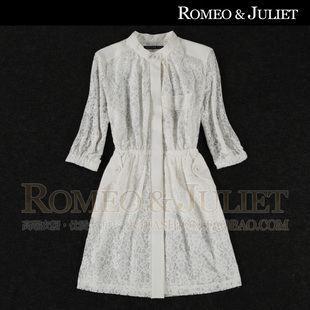 【罗密欧与朱丽叶】欧美秋装女装新款立领收腰七分袖蕾丝风衣外套