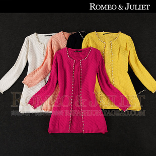 罗密欧与朱丽叶欧美秋装新款女装钉珠镶钻蕾丝里衬针织衫开衫外套