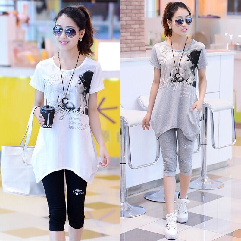 Sports suit 2017 summer New short sleeve Cropped Trousers Big size dress Fat sister Casual Wear Two piece setin the Women's clothing/Boutique , Large size women category - from Buy2taobao.com to provide professional Taobao agent buy service