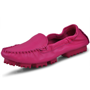  春季新款豆豆鞋女鞋欧美风英伦风唐卡真皮单鞋平底跟圆头船鞋