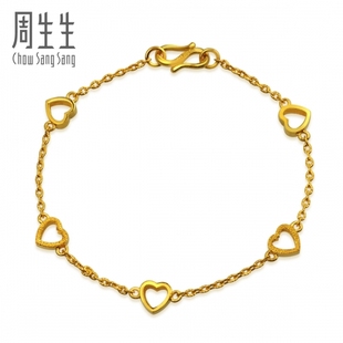  周生生黄金(足金)心形手链珠宝黄金手链真人秀 14677B(计价)订制