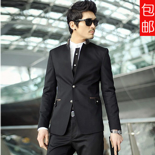  新郎男装休闲正装西装西服套装男士英伦修身结婚礼韩版立领定做潮