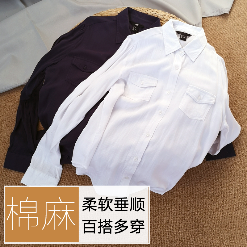 棉麻白衬衫女宽松春季2019新款欧洲站hm柔软百搭亚麻棉ol工装衬衣在类目 女装/女士精品, 衬衫中 - 来自Buy2taobao.com提供专业的淘宝代购服务