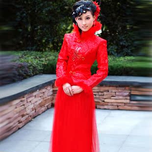  新娘婚纱礼服 时尚中式改良 旗袍长袖夹棉 结婚敬酒冬装旗袍7042