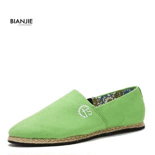  一脚蹬草编男鞋英伦帆布鞋男士低帮休闲鞋韩版潮流板鞋子单鞋