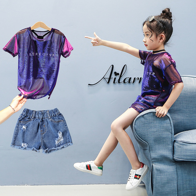 女童套装夏装2018新款夏季韩版时尚洋气中大儿童装衣服时髦两件套