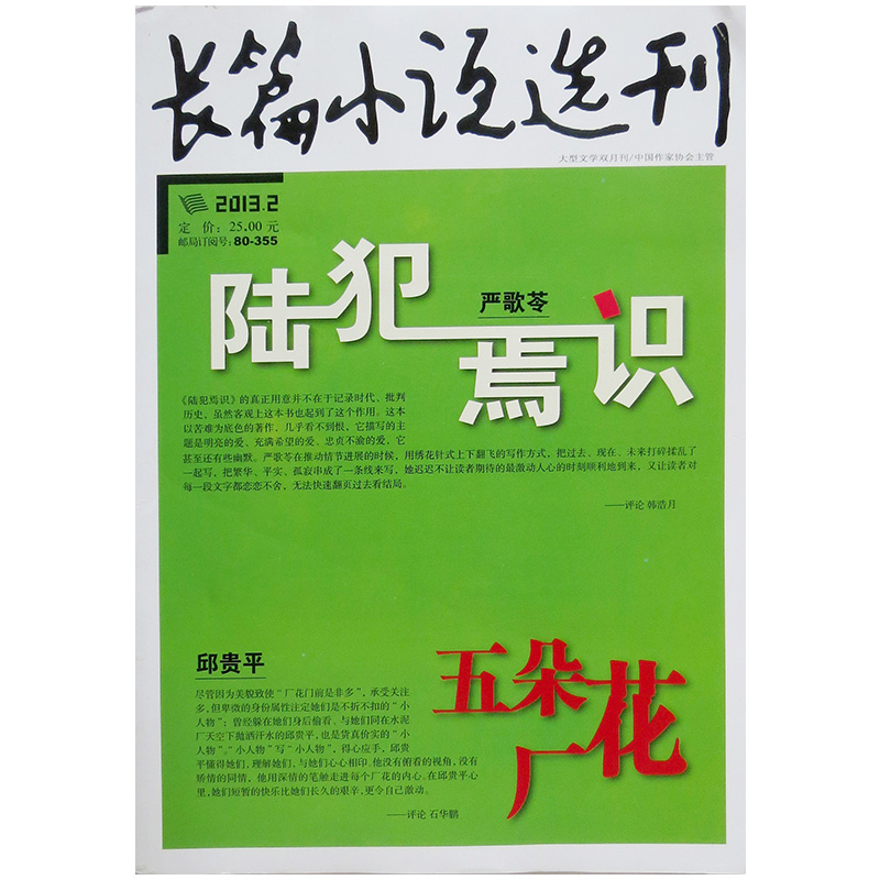 长篇小说选刊杂志 2013年2月 文学类过刊期刊