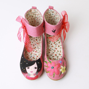  【天天特价】手绘鞋 涂鸦帆布鞋女拼色粘扣牛筋底 韩版学生鞋凉鞋