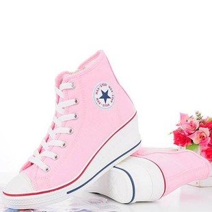  韩国代购女鞋正品12秋新糖果时尚拉链超高跟坡跟休闲鞋帆布鞋