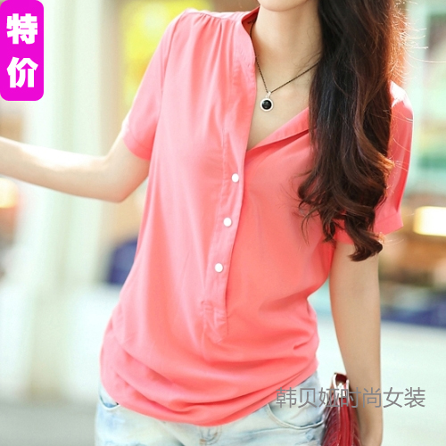 休闲短袖女式衬衫衬衣...