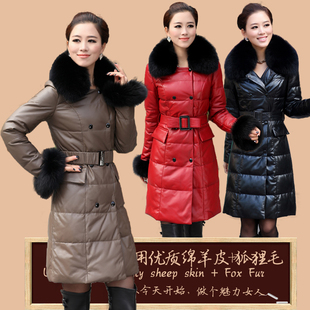  秋冬新品 绵羊真皮羽绒服女 加厚长款 超大狐狸毛领海宁真皮皮衣