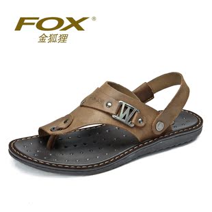  FOX金狐狸男凉鞋夏季休闲夹趾男士凉鞋新款 真皮平底凉鞋包邮
