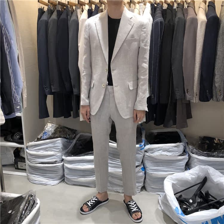东大门韩国男装代购直播款亚麻修身西服外套九分裤西裤套装190527|msdalam kategori Pakaian Lelaki, Sut - dari Buy2taobao.com untuk memberikan perkhidmatan ejen Taobao profesional membeli