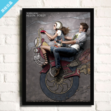 简绘 创意情侣摩托车现代简约装饰画 KTV 涂鸦