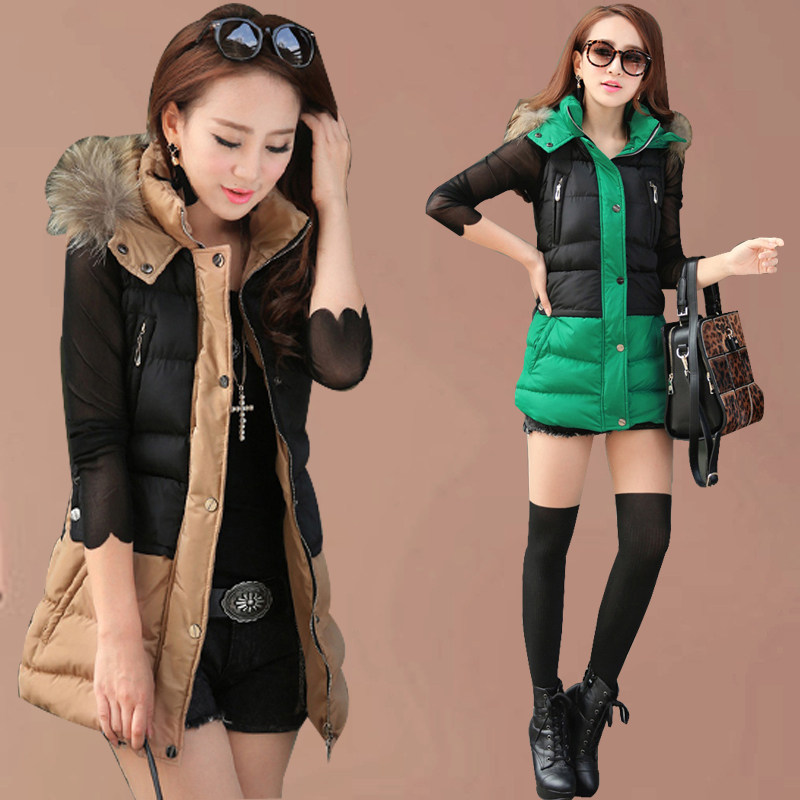 <em>羽绒马甲</em>欧洲站<em>女款</em>带帽中长款<em>羽绒棉马夹</em>韩版