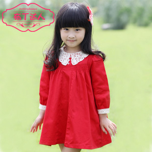  童装女童连衣裙 韩国儿童公主裙宝宝红色裙子韩版 春装新款