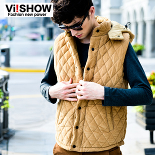  viishow秋冬新款马甲男 时尚休闲可脱卸帽潮纯棉马甲背心外套