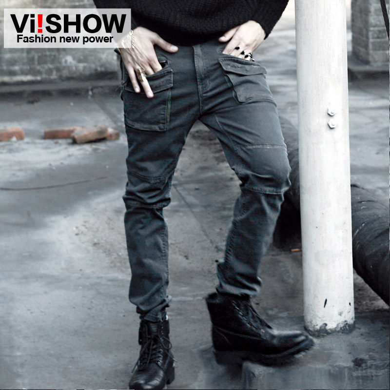 viishow秋冬新品 男士潮时尚运动牛仔裤 男直筒中腰裤休闲牛仔裤