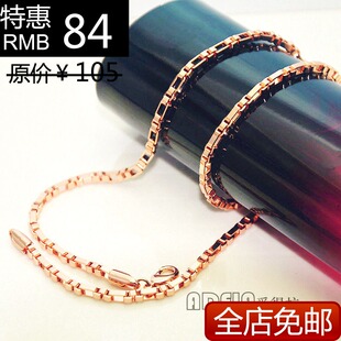  正品新款韩国版时尚男性饰品18K玫瑰金个性镂空方形男士彩金项链