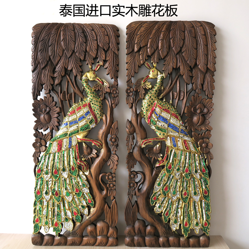 Thai carved panels Log Color glass Patch Peacock Carved board Southeast Asia Home Furnishing club hotel Wall decorationin the Home accessories , Mural category - from Buy2taobao.com to provide professional Taobao agent buy service