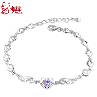  考拉 925纯银手链女 韩版时尚心形紫水晶银手饰品 生日礼物送女友