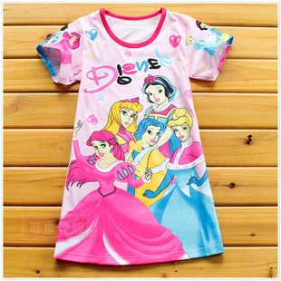  热销白雪公主女童短袖睡裙儿童纯棉睡衣宝宝家居服夏季亲子母女装